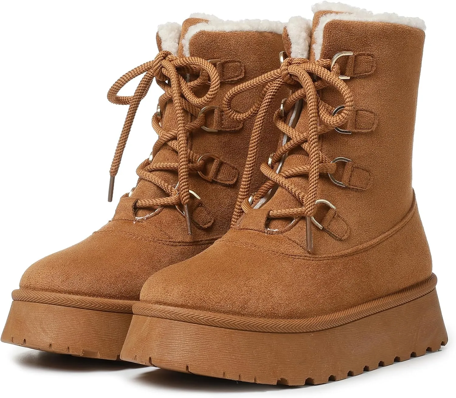 Lyrisiphy Platform Mini Boots Snow Boots for Women Genuine Suede Faux Fur Lining Classic Water Resistant Anti-Slip Warm Fall Winter Booties Pull On Memory Foam Comfort Ankle Boots Fuzzy Short Boots