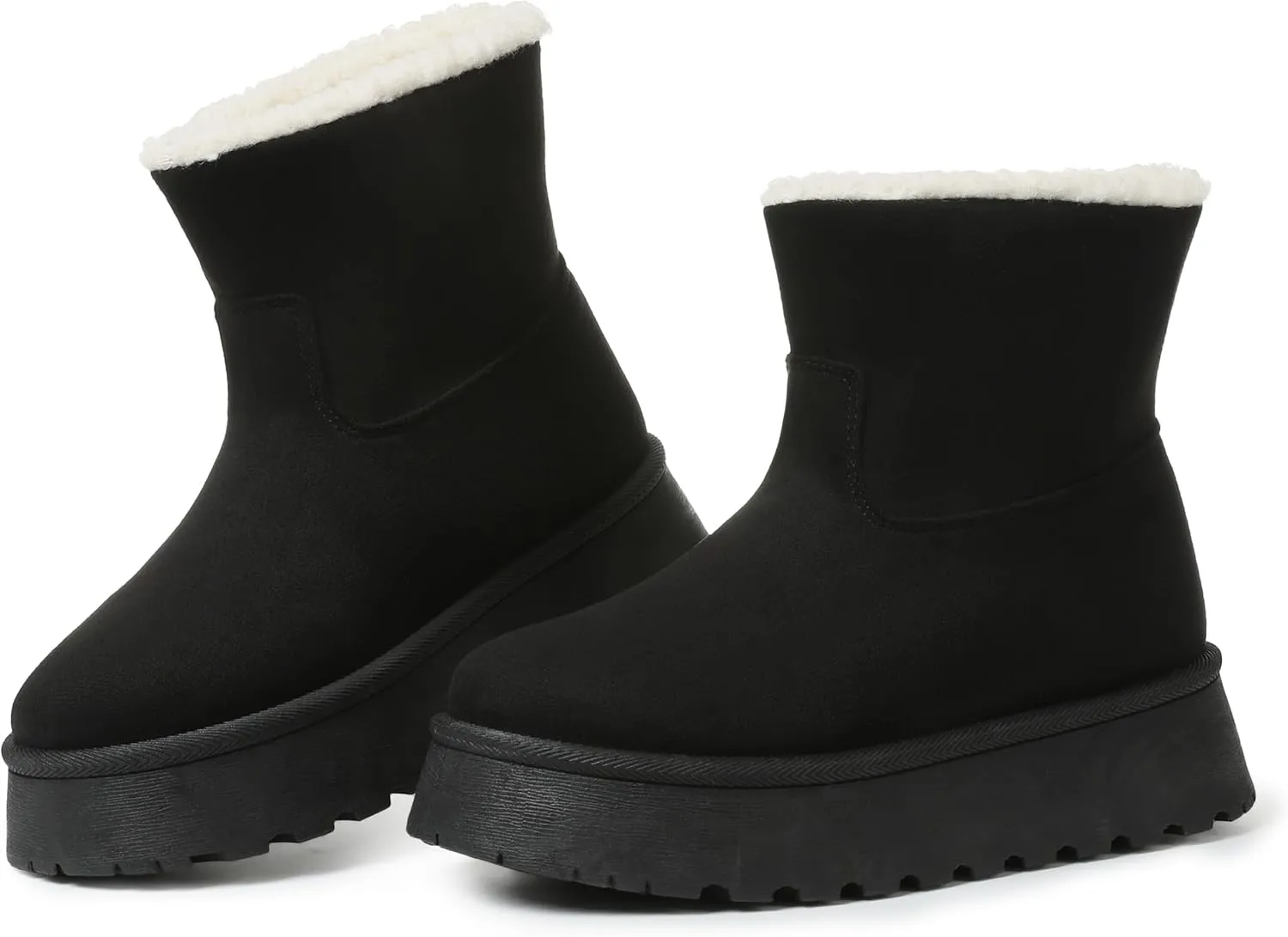 Lyrisiphy Platform Mini Boots Snow Boots for Women Genuine Suede Faux Fur Lining Classic Water Resistant Anti-Slip Warm Fall Winter Booties Pull On Memory Foam Comfort Ankle Boots Fuzzy Short Boots