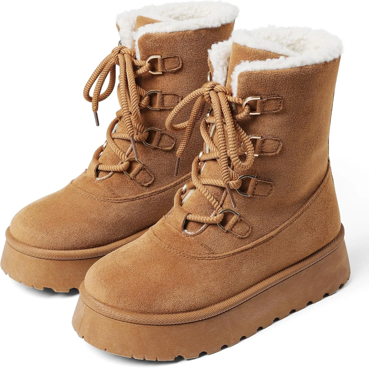 Lyrisiphy Platform Mini Boots Snow Boots for Women Genuine Suede Faux Fur Lining Classic Water Resistant Anti-Slip Warm Fall Winter Booties Pull On Memory Foam Comfort Ankle Boots Fuzzy Short Boots