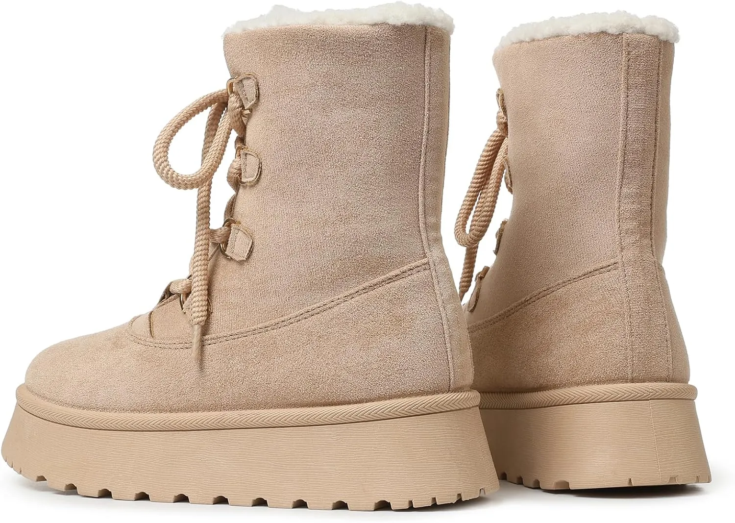 Lyrisiphy Platform Mini Boots Snow Boots for Women Genuine Suede Faux Fur Lining Classic Water Resistant Anti-Slip Warm Fall Winter Booties Pull On Memory Foam Comfort Ankle Boots Fuzzy Short Boots