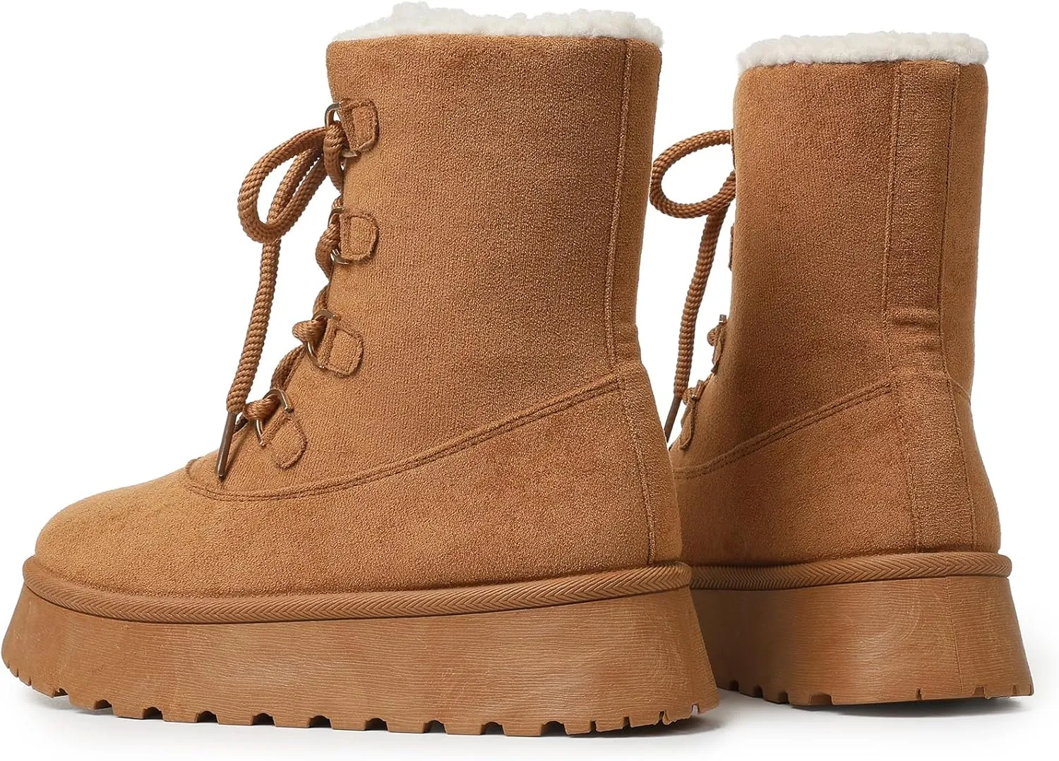 Lyrisiphy Platform Mini Boots Snow Boots for Women Genuine Suede Faux Fur Lining Classic Water Resistant Anti-Slip Warm Fall Winter Booties Pull On Memory Foam Comfort Ankle Boots Fuzzy Short Boots