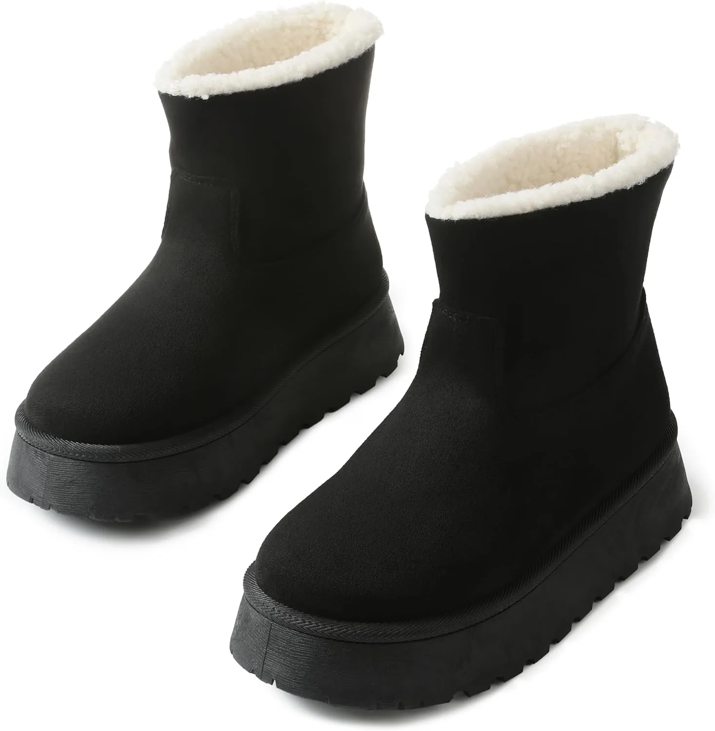 Lyrisiphy Platform Mini Boots Snow Boots for Women Genuine Suede Faux Fur Lining Classic Water Resistant Anti-Slip Warm Fall Winter Booties Pull On Memory Foam Comfort Ankle Boots Fuzzy Short Boots