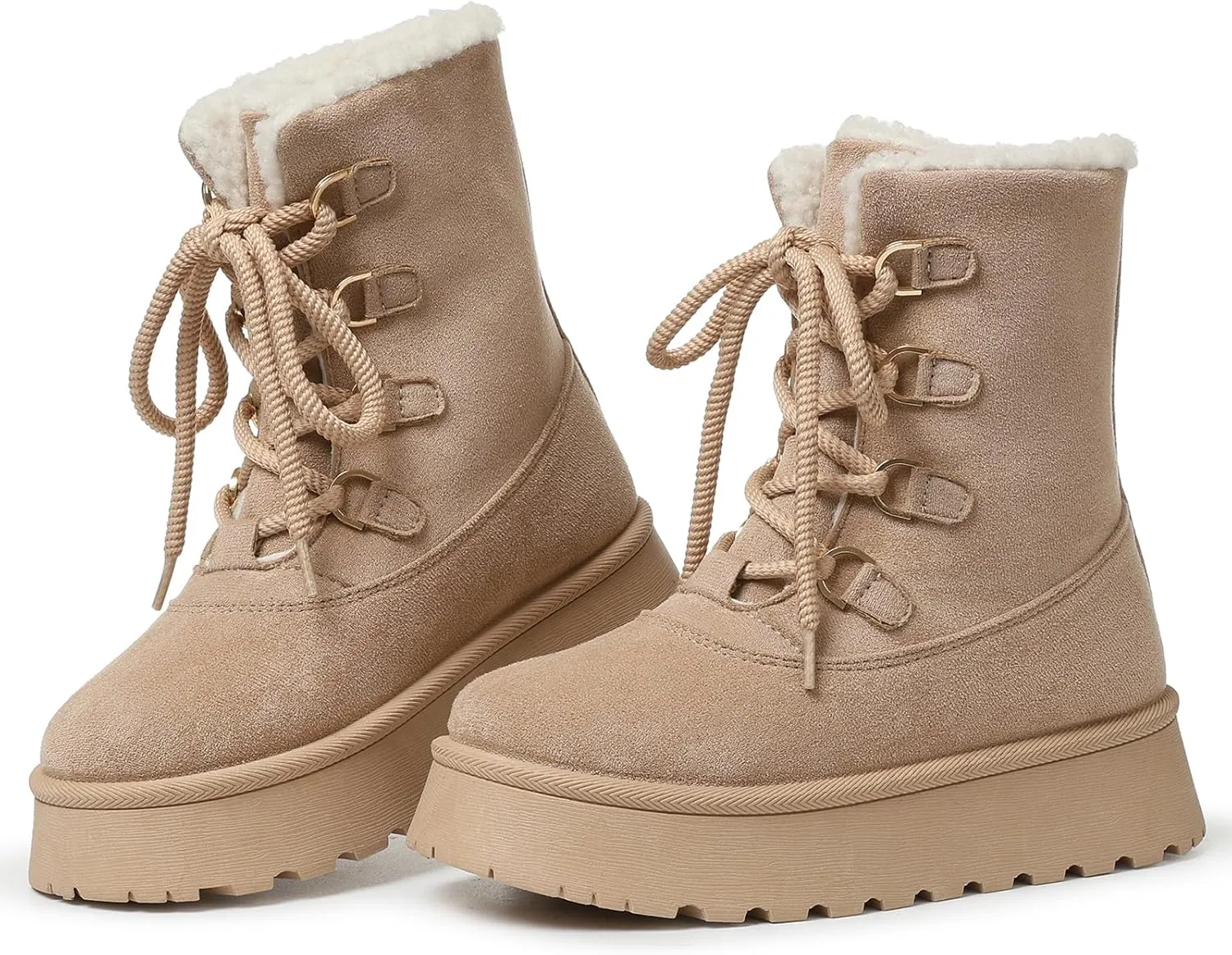 Lyrisiphy Platform Mini Boots Snow Boots for Women Genuine Suede Faux Fur Lining Classic Water Resistant Anti-Slip Warm Fall Winter Booties Pull On Memory Foam Comfort Ankle Boots Fuzzy Short Boots