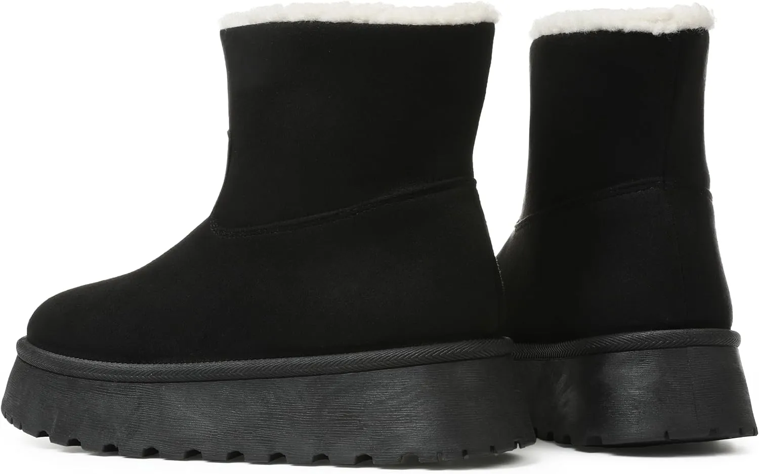 Lyrisiphy Platform Mini Boots Snow Boots for Women Genuine Suede Faux Fur Lining Classic Water Resistant Anti-Slip Warm Fall Winter Booties Pull On Memory Foam Comfort Ankle Boots Fuzzy Short Boots