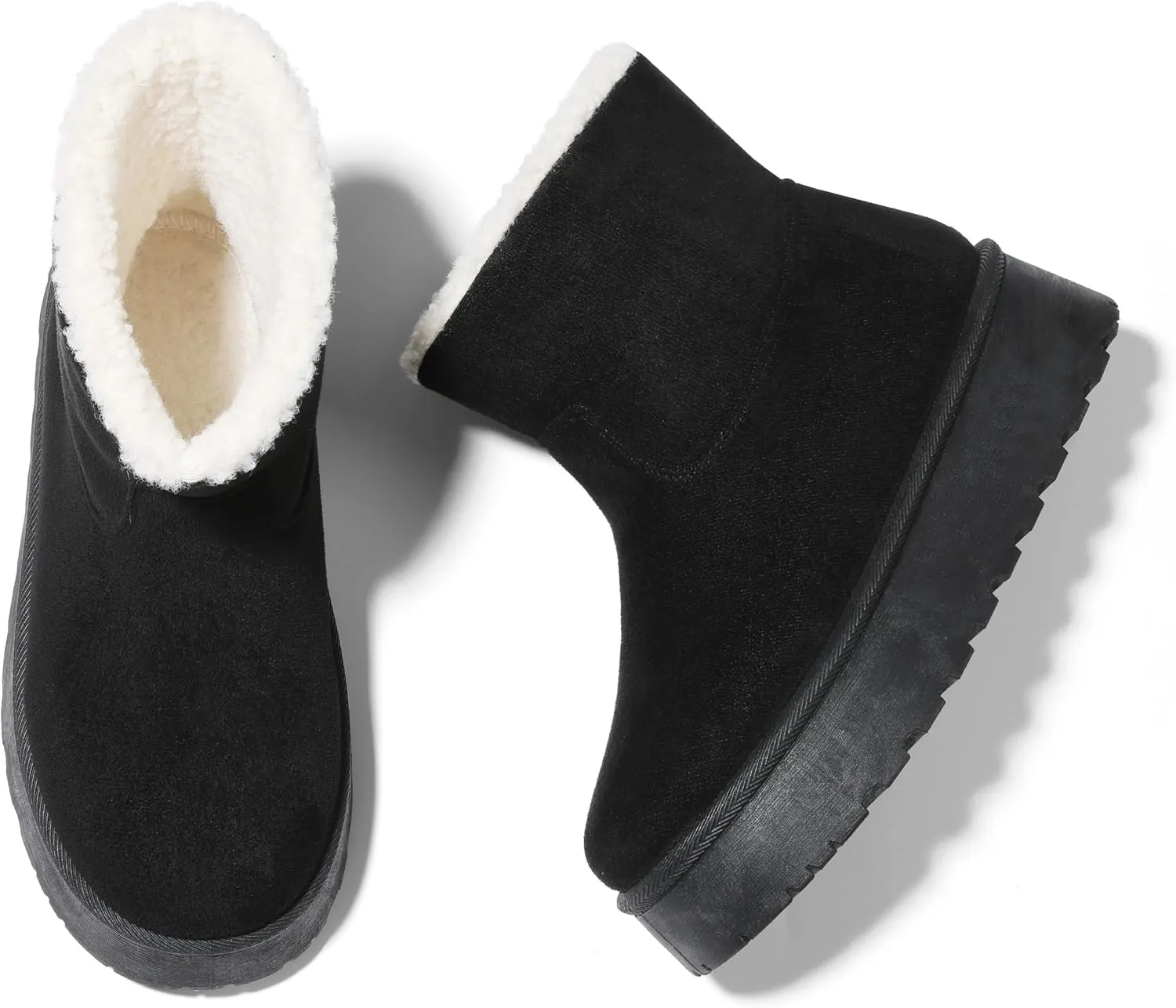 Lyrisiphy Platform Mini Boots Snow Boots for Women Genuine Suede Faux Fur Lining Classic Water Resistant Anti-Slip Warm Fall Winter Booties Pull On Memory Foam Comfort Ankle Boots Fuzzy Short Boots