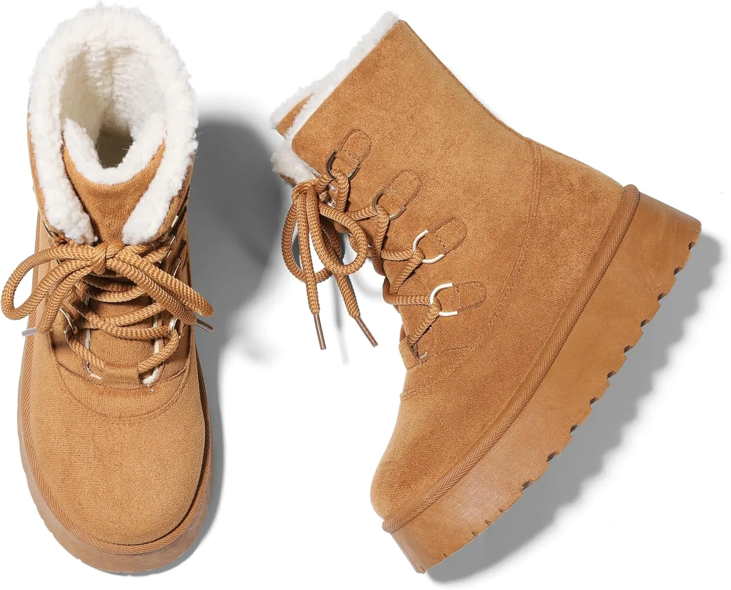 Lyrisiphy Platform Mini Boots Snow Boots for Women Genuine Suede Faux Fur Lining Classic Water Resistant Anti-Slip Warm Fall Winter Booties Pull On Memory Foam Comfort Ankle Boots Fuzzy Short Boots