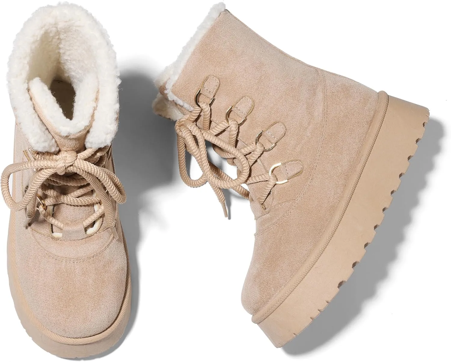 Lyrisiphy Platform Mini Boots Snow Boots for Women Genuine Suede Faux Fur Lining Classic Water Resistant Anti-Slip Warm Fall Winter Booties Pull On Memory Foam Comfort Ankle Boots Fuzzy Short Boots