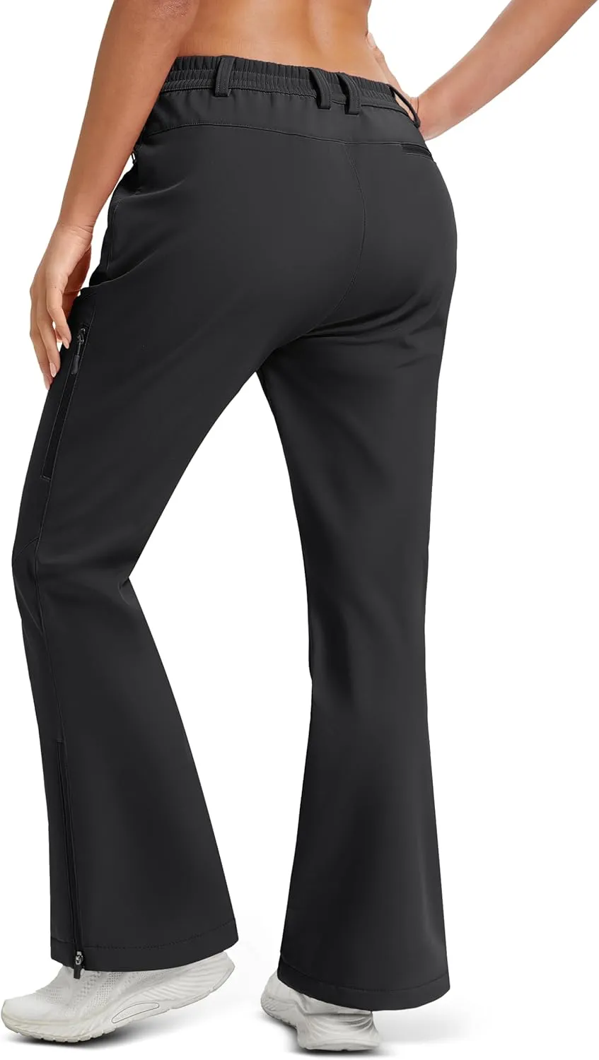 MAGCOMSEN Women's Fleece Lined Flare Pants Waterproof Insulated Snow Ski Pants Warm Outdoor Winter Hiking Softshell