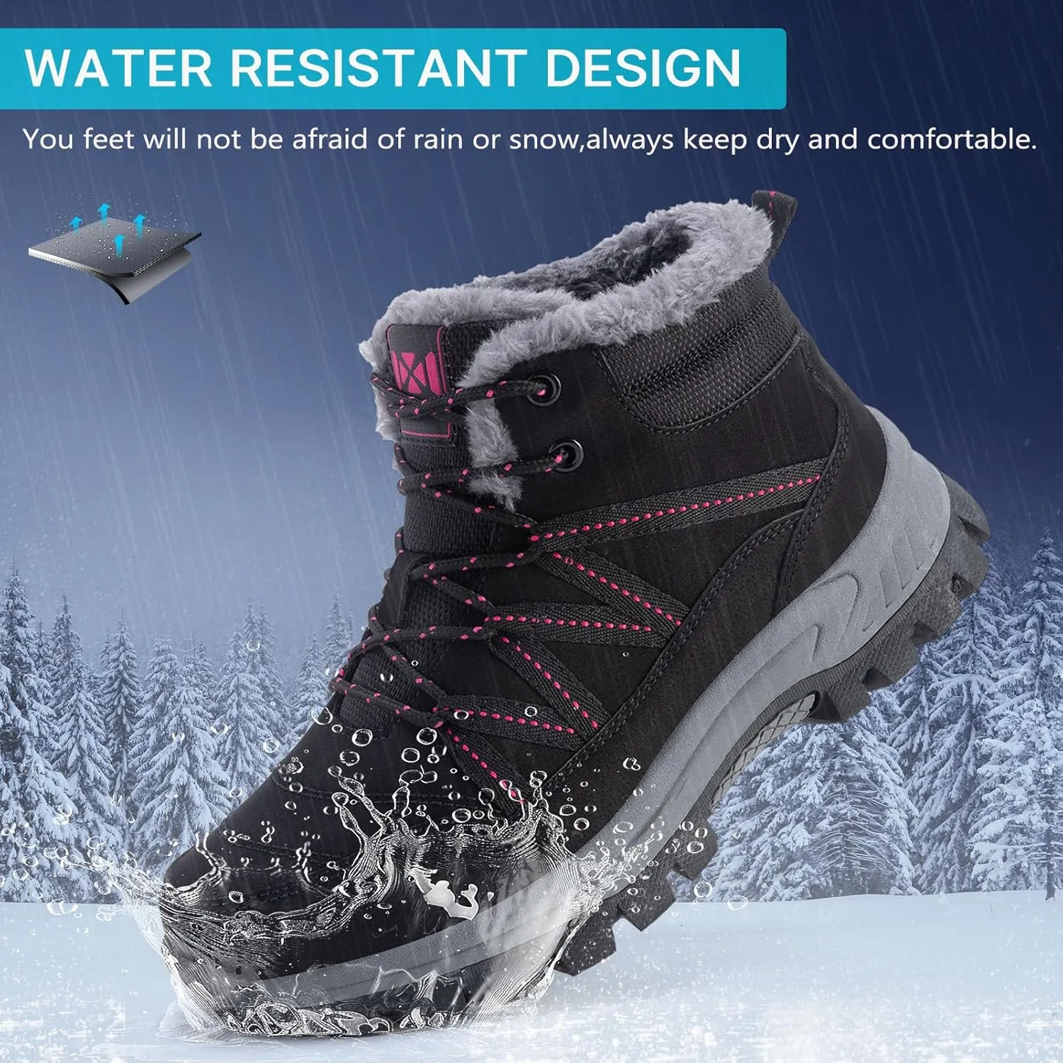 MAIZUN Women’s Snow Boots Warm Fur Lined Ankle Boots Lace-Up Anti-slip Cold-Resistant Comfor Winter Boots Outdoor Walking Shoes