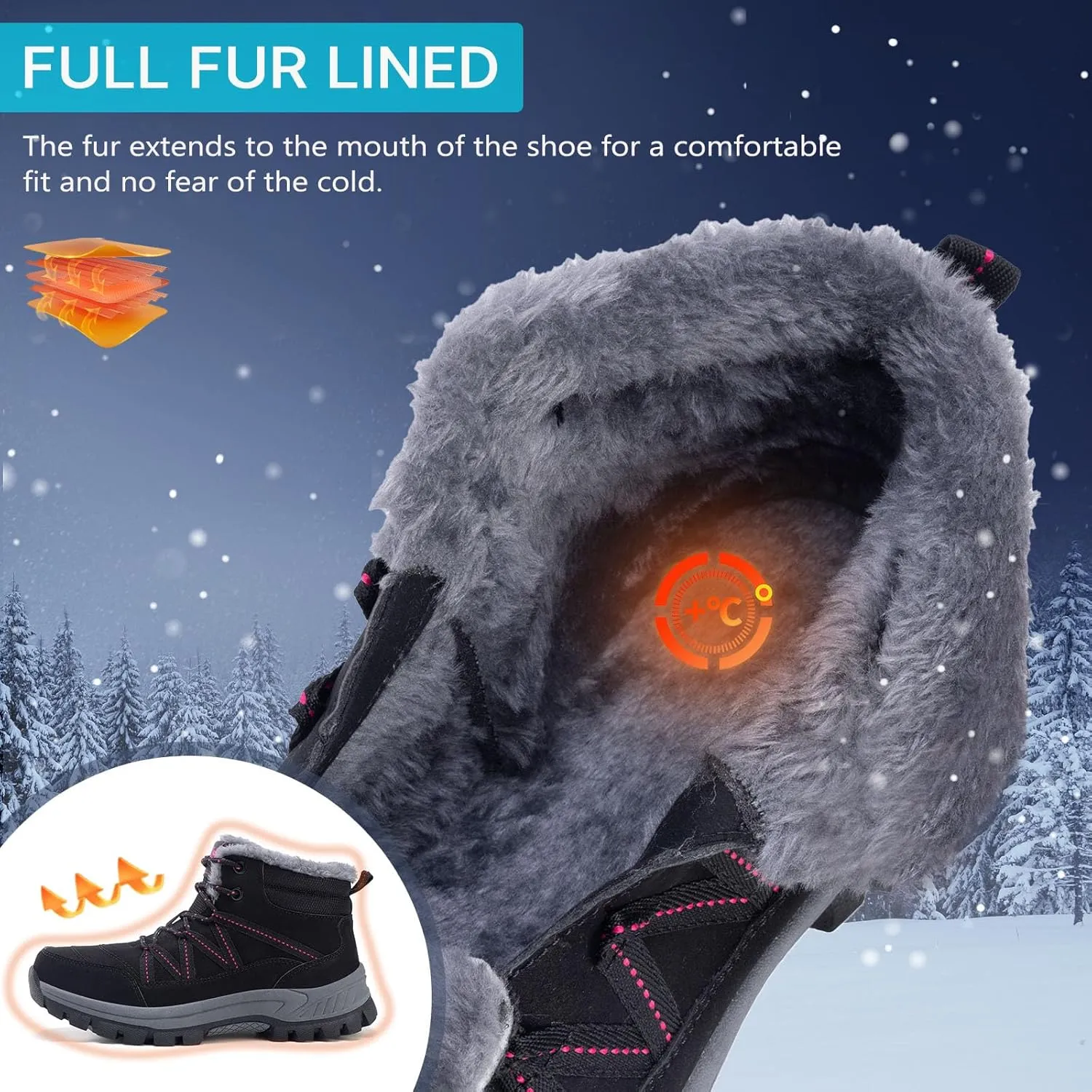 MAIZUN Women’s Snow Boots Warm Fur Lined Ankle Boots Lace-Up Anti-slip Cold-Resistant Comfor Winter Boots Outdoor Walking Shoes