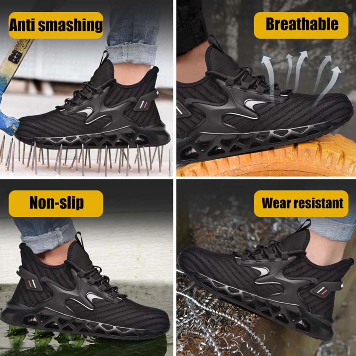 MandyQ Steel Toe Boots for Men Women Lightweight Work Shoes Breathable Slip Resistant Construction High top Safety Boots