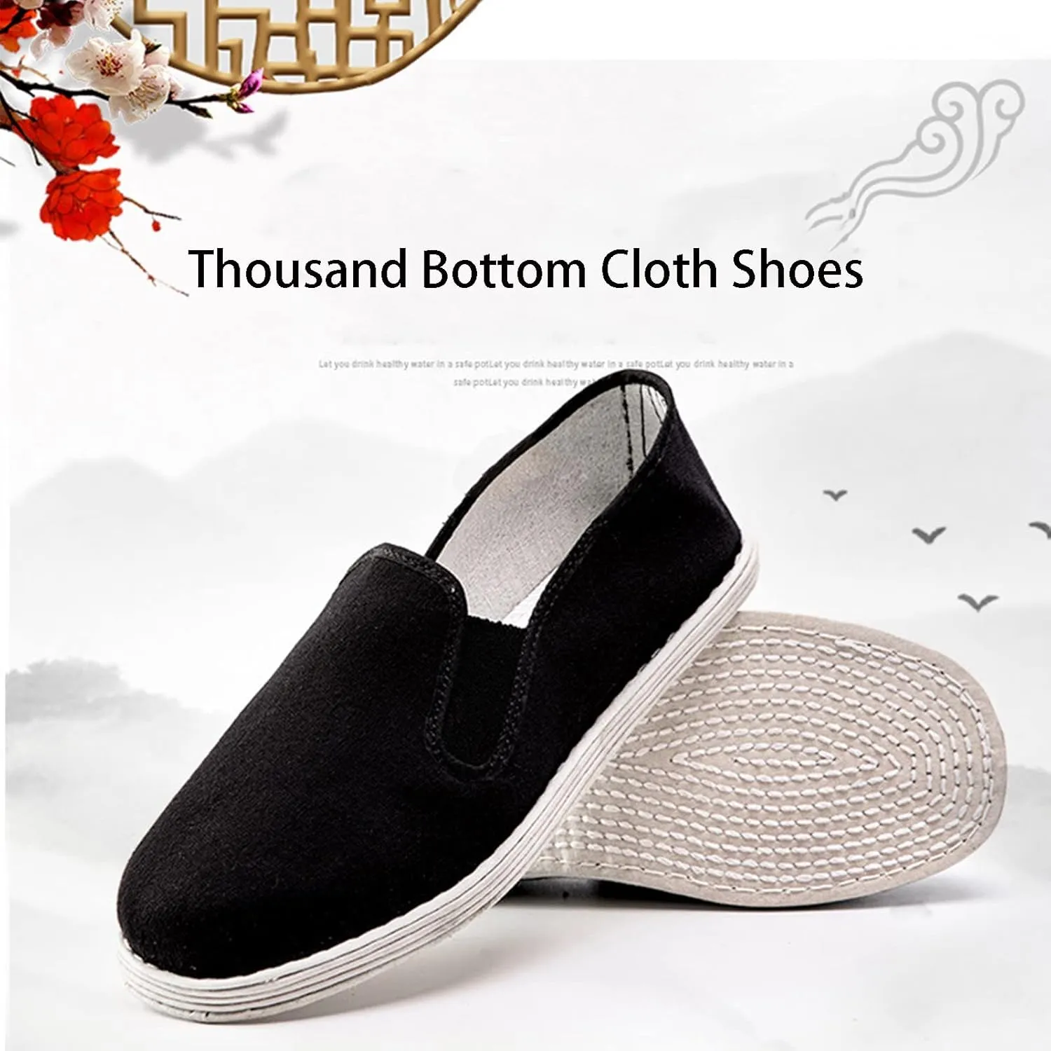 Martial Art Cloth Shoes, Men Traditional Chinese Style Slip-On Breathable Old Beijing Cloth Shoes, Comfortable Non Slip Rubber Sole Black, for Yoga, Judo, Parkour, Taekwondo, Park Jogging