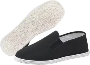 Martial Art Cloth Shoes, Men Traditional Chinese Style Slip-On Breathable Old Beijing Cloth Shoes, Comfortable Non Slip Rubber Sole Black, for Yoga, Judo, Parkour, Taekwondo, Park Jogging