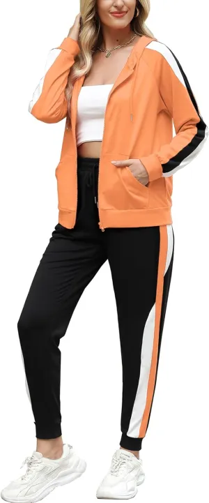 Marvmys Women's 2 Piece Tracksuit Set Full Zip-Up Hoddie Sweatsuits Color Block Jogging Suits with Pockets