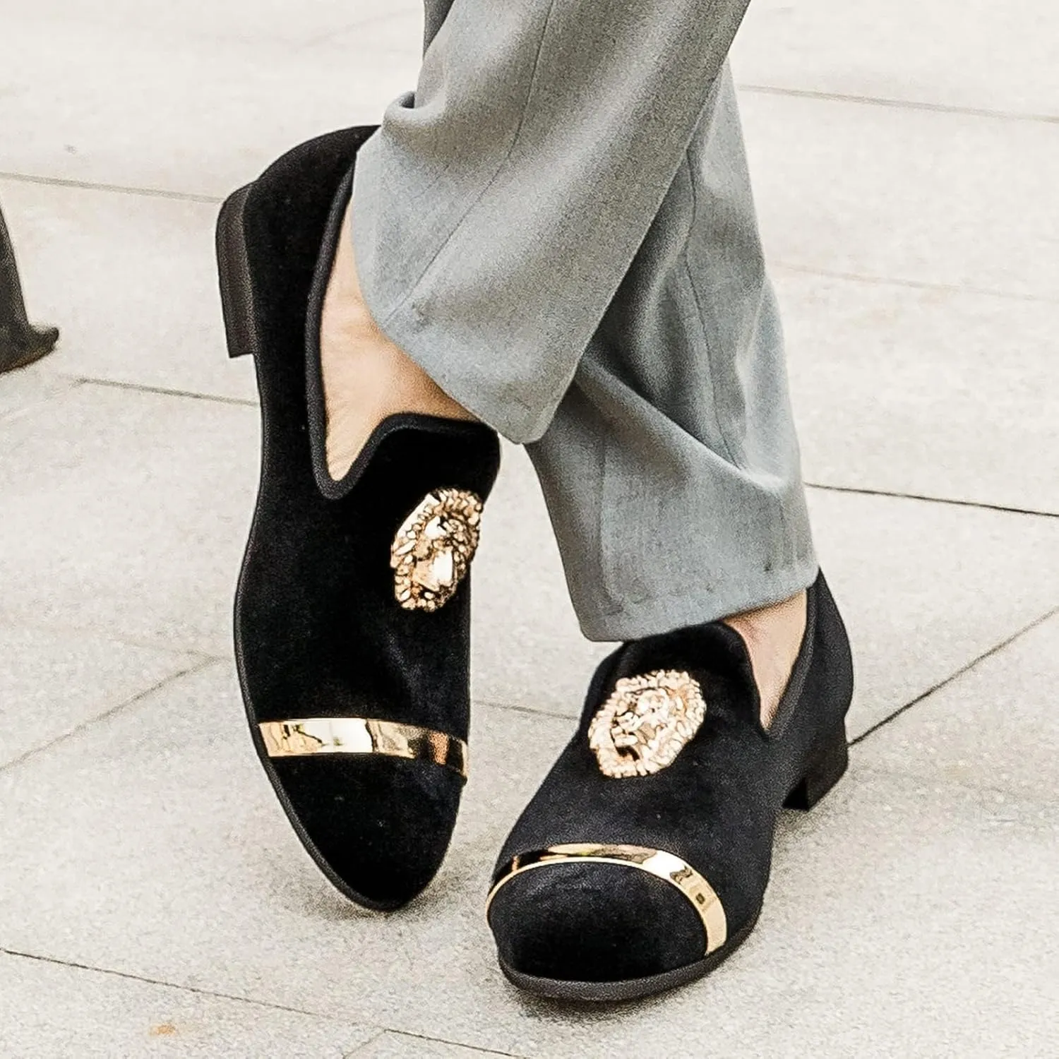 Meijiana Men's Loafers Velvet Shoes Metal Eagle Buckle Wedding Party Smoking Slipper Dress Loafers Shoes for Men