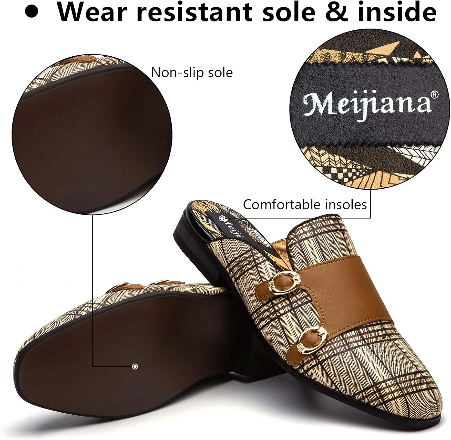 Meijiana Men's Slippers Slip-On Loafers Leather Formal Wear Casual Open Back Sandals