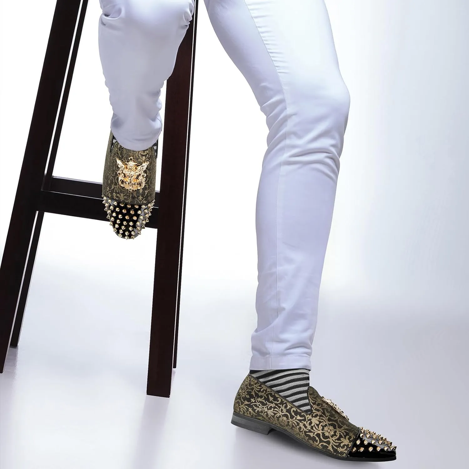 Meijiana Mens Velvet Loafers Dress Shoes with Metal Embellishments Party Luxury Loafer Shoes