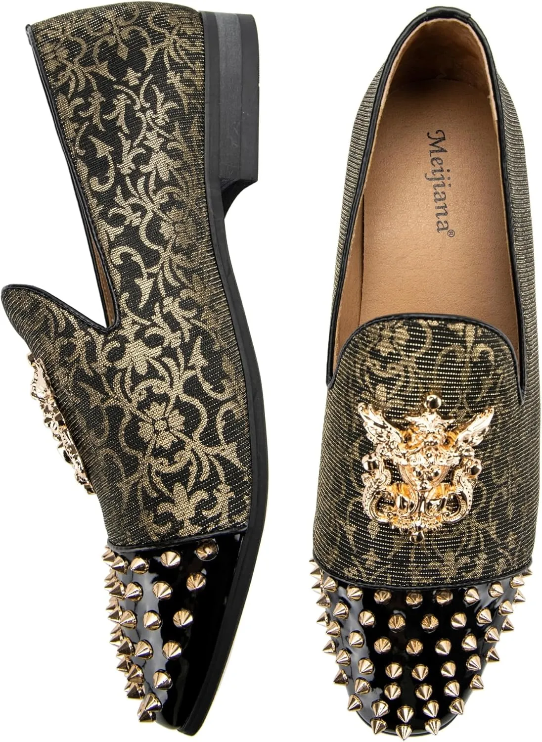 Meijiana Mens Velvet Loafers Dress Shoes with Metal Embellishments Party Luxury Loafer Shoes