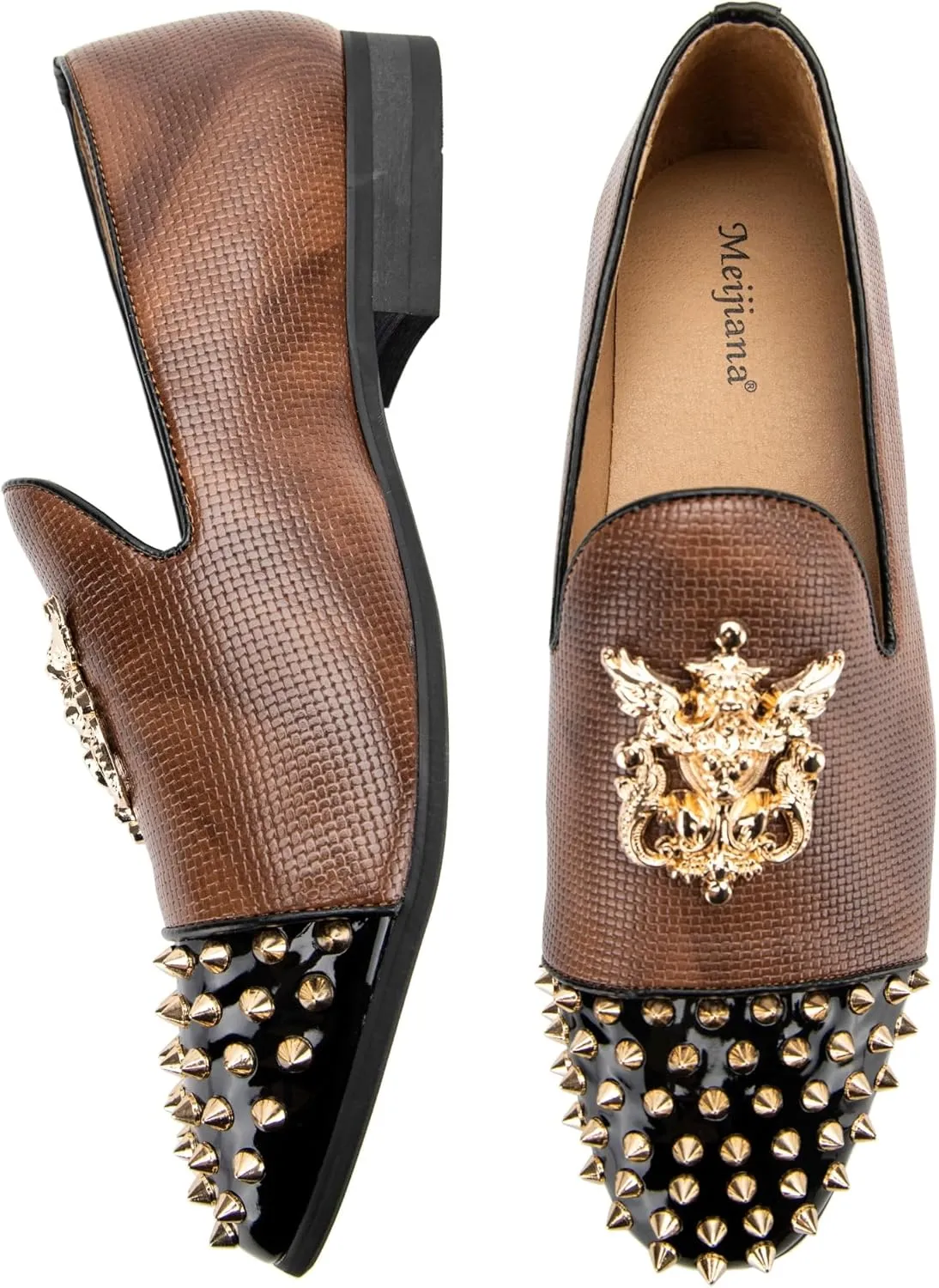 Meijiana Mens Velvet Loafers Dress Shoes with Metal Embellishments Party Luxury Loafer Shoes
