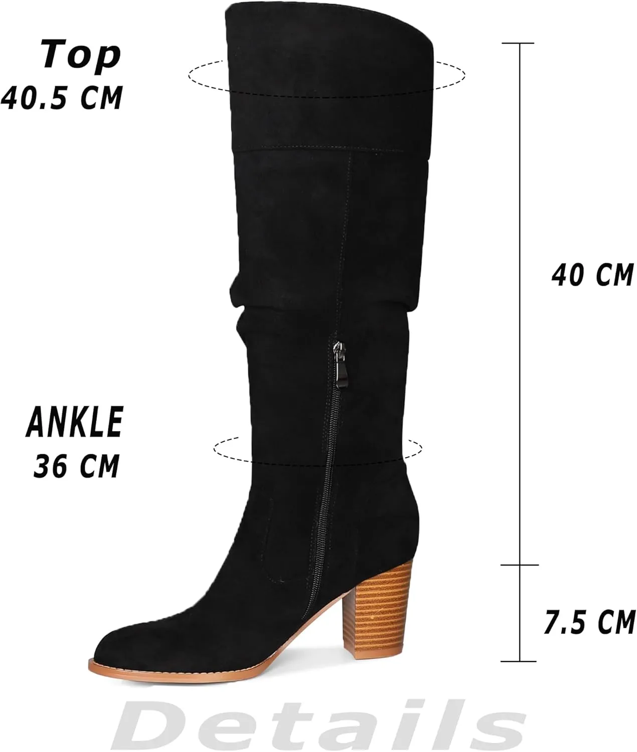 MeiLuSi Women's Slouchy Knee High Boots Suede Fall Boots Round Toe Chunky Heel Boots Warm Winter Boots Wide Calf Boots Outdoor Side Zipper