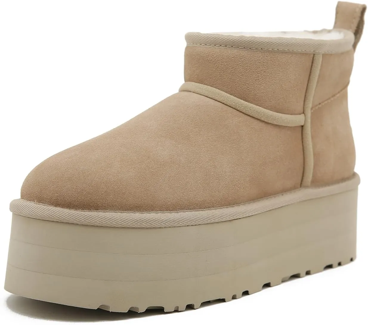 Mel&Syd 100% Australian Sheepskin Boots Womens - Upgraded Memory Foam Insole Waterproof Suede Ultra Mini Boots - Anti-Slip Comfy Winter Shearling Boots for Womens - Ankle Platform Snow Boots for Women