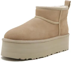 Mel&Syd 100% Australian Sheepskin Boots Womens - Upgraded Memory Foam Insole Waterproof Suede Ultra Mini Boots - Anti-Slip Comfy Winter Shearling Boots for Womens - Ankle Platform Snow Boots for Women