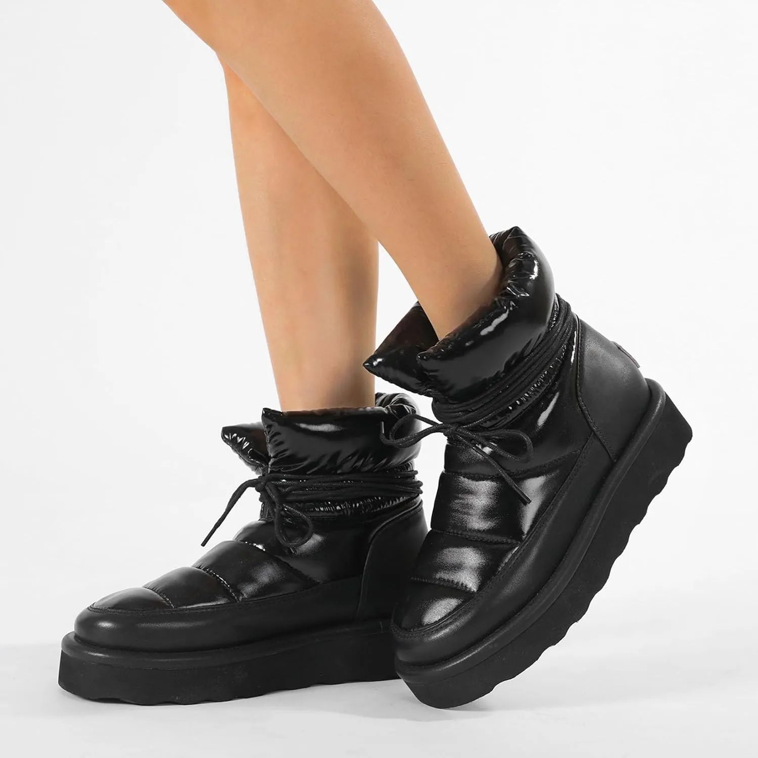 Mel&Syd 100% Australian Sheepskin Women Snow Boots - Waterproof Fur Lined Shearling Boots - Warm Insulated Lace Up Elastic Belt Mini Boots with Memory Foam Rubber Non-Slip Fashionable Walking Shoes