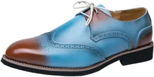 Men Casual Pointed Toe Gradient Design Tuxedo Oxford Fashion Classic Carved Lace Up Leather Low Heels Dress Shoes(10.5)