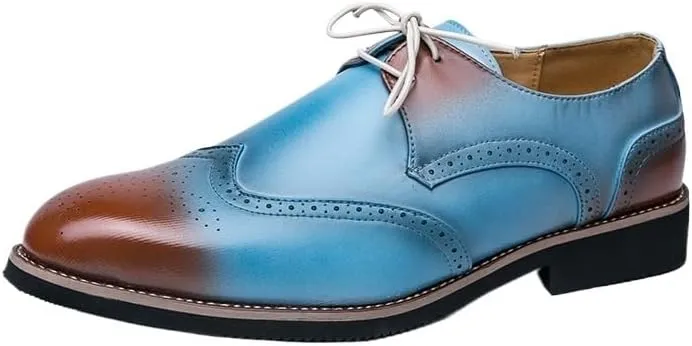 Men Casual Pointed Toe Gradient Design Tuxedo Oxford Fashion Classic Carved Lace Up Leather Low Heels Dress Shoes(10.5)