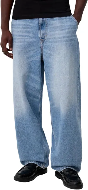 Men Grunge Jeans Vintage Baggy Wide Leg Hip Hop Skater Denim Pants Fashion Casual Loose Fit Trousers Streetwear