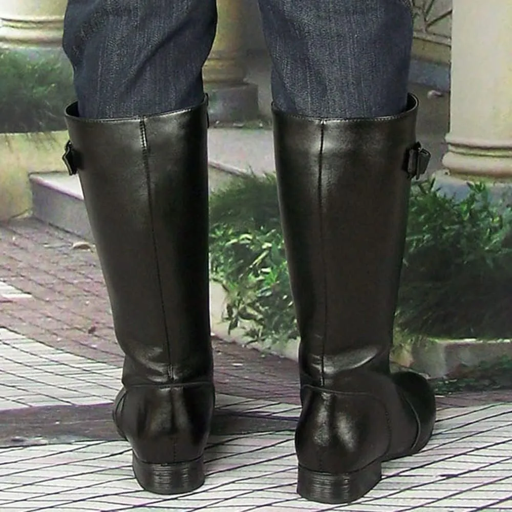 Men Leather Knee High Wide Calf Equestrian Shoes Outdoor British Style Fashion Knight Riding High Boots(Color:Black,Size:UK4)