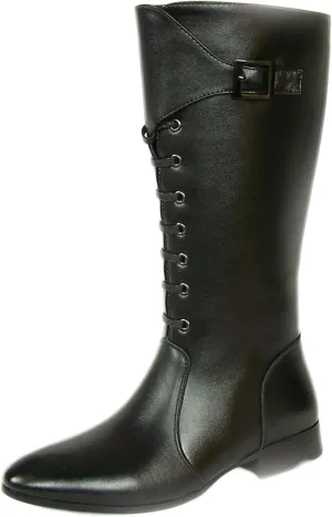 Men Leather Knee High Wide Calf Equestrian Shoes Outdoor British Style Fashion Knight Riding High Boots(Color:Black,Size:UK4)