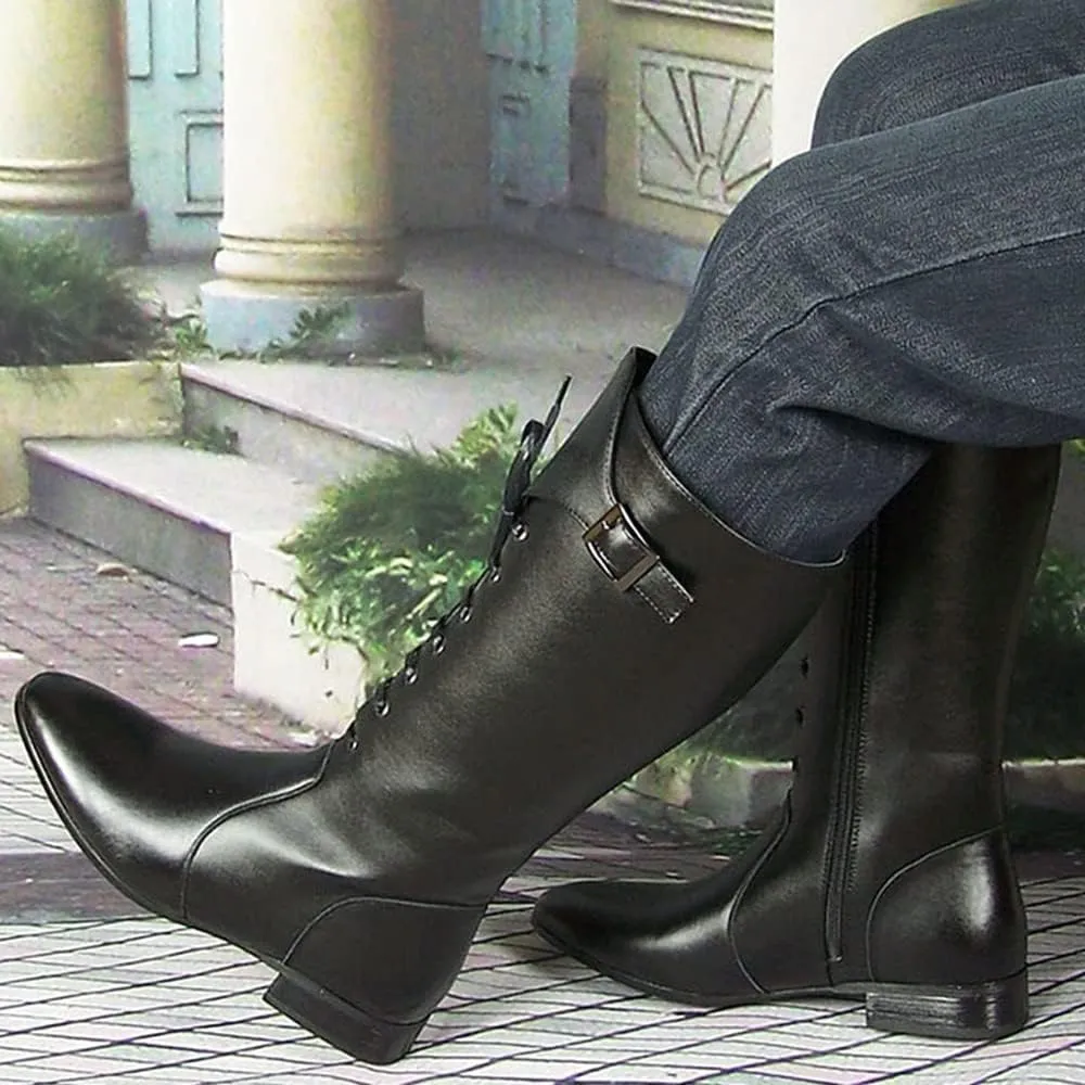 Men Leather Knee High Wide Calf Equestrian Shoes Outdoor British Style Fashion Knight Riding High Boots(Color:Black,Size:UK4)