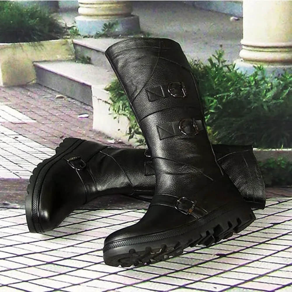 Men Leather Knee High Wide Calf Equestrian Shoes Outdoor British Style Fashion Knight Riding High Boots(Color:Black,Size:UK7)