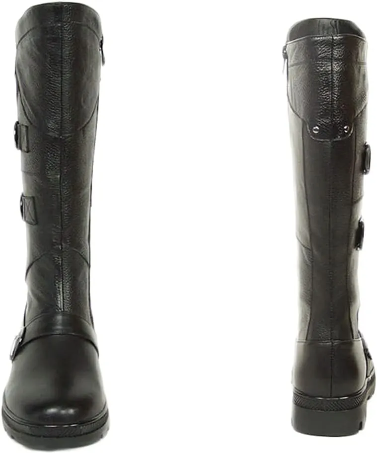 Men Leather Knee High Wide Calf Equestrian Shoes Outdoor British Style Fashion Knight Riding High Boots(Color:Black,Size:UK7)