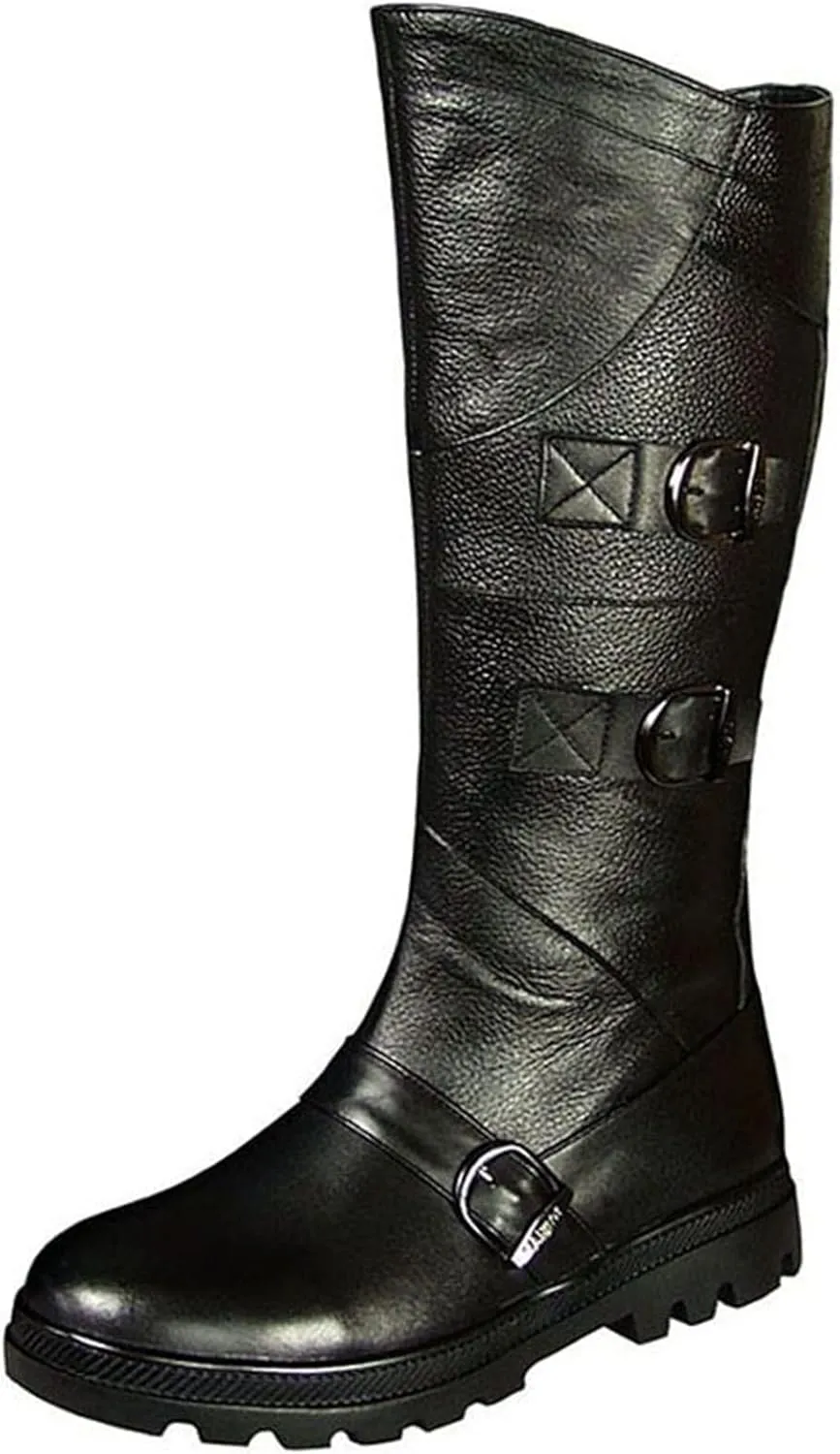 Men Leather Knee High Wide Calf Equestrian Shoes Outdoor British Style Fashion Knight Riding High Boots(Color:Black,Size:UK7)