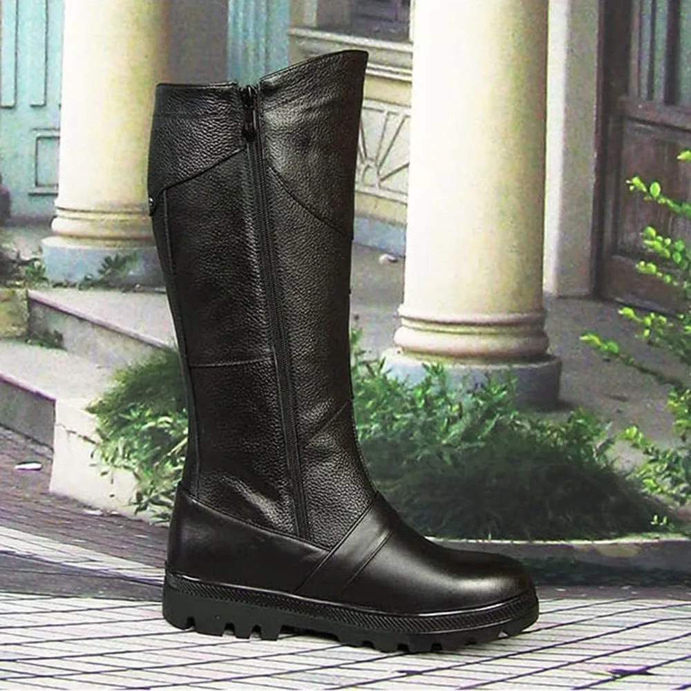 Men Leather Knee High Wide Calf Equestrian Shoes Outdoor British Style Fashion Knight Riding High Boots(Color:Black,Size:UK7)