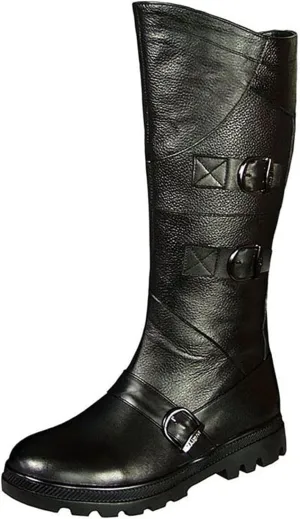 Men Leather Knee High Wide Calf Equestrian Shoes Outdoor British Style Fashion Knight Riding High Boots(Color:Black,Size:UK7)