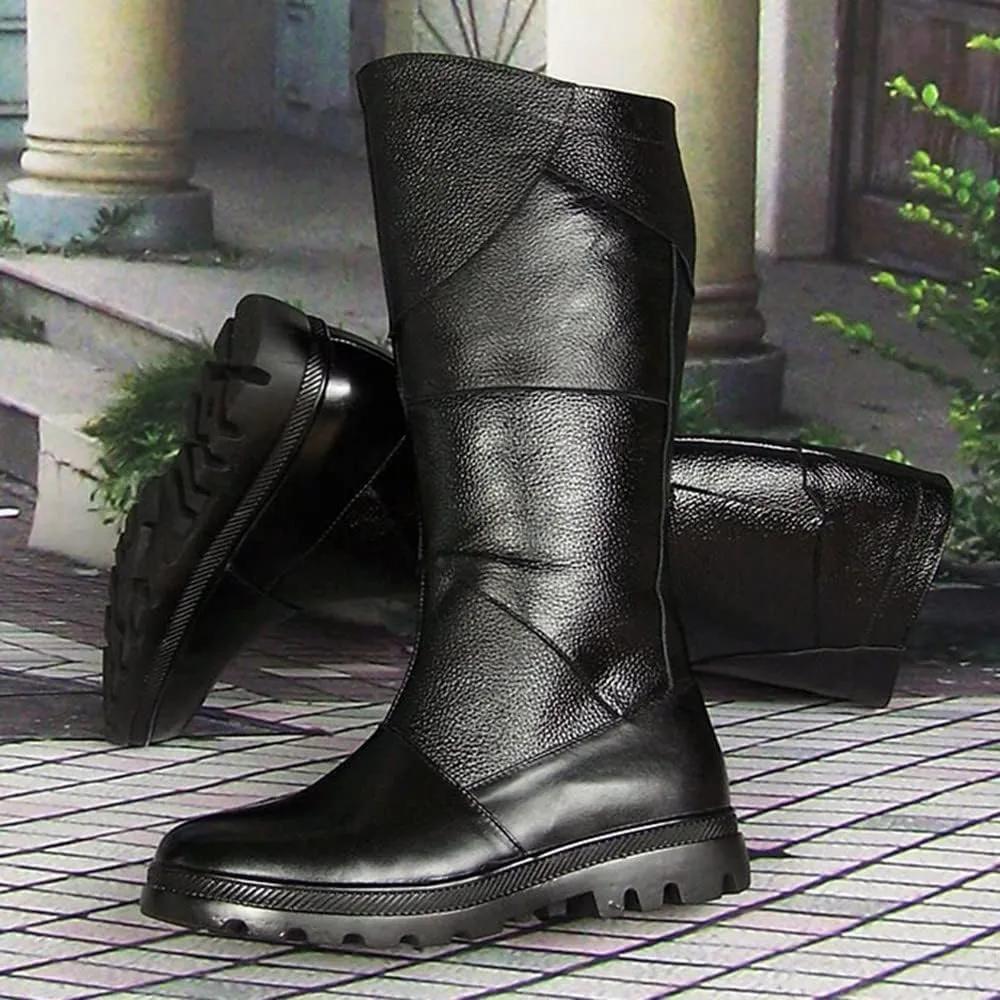 Men Leather Riding High Boots Outdoor British Style Knee High Wide Calf Equestrian Shoes Knight Fashion Long Boots(Color:Black,Size:UK3)