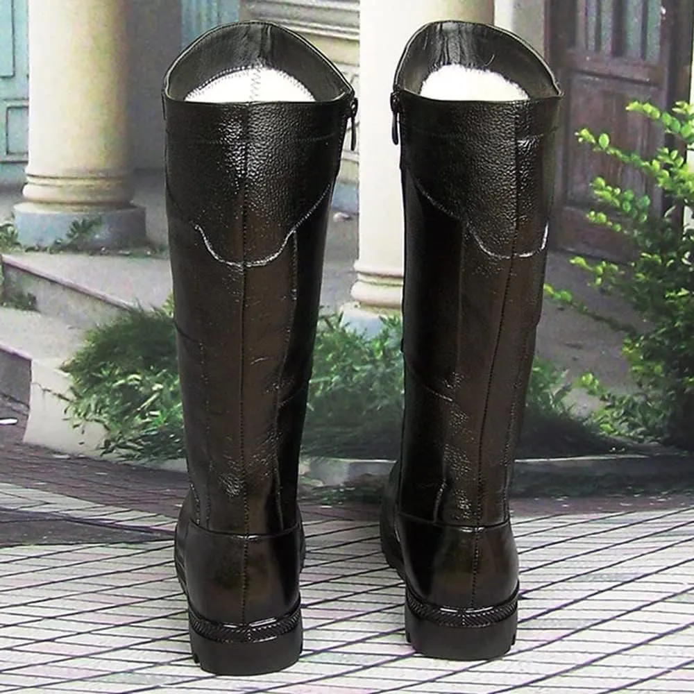 Men Leather Riding High Boots Outdoor British Style Knee High Wide Calf Equestrian Shoes Knight Fashion Long Boots(Color:Black,Size:UK3)