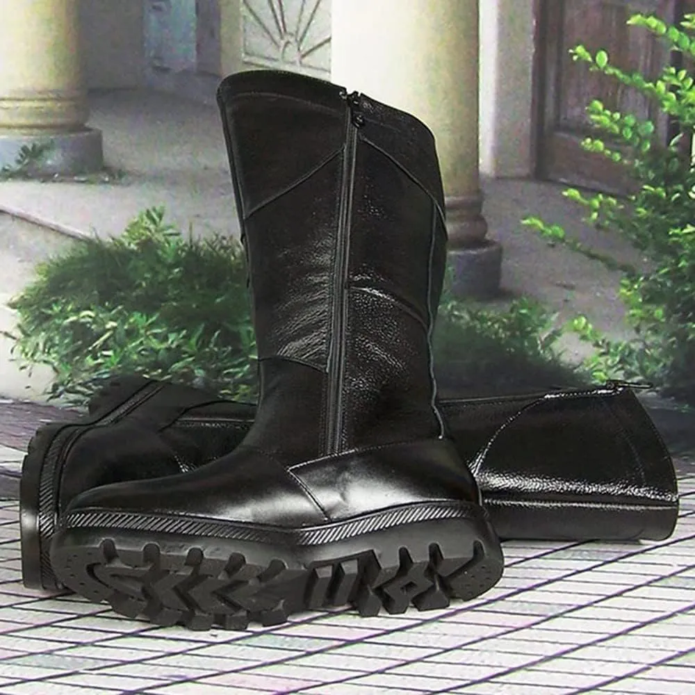 Men Leather Riding High Boots Outdoor British Style Knee High Wide Calf Equestrian Shoes Knight Fashion Long Boots(Color:Black,Size:UK6)