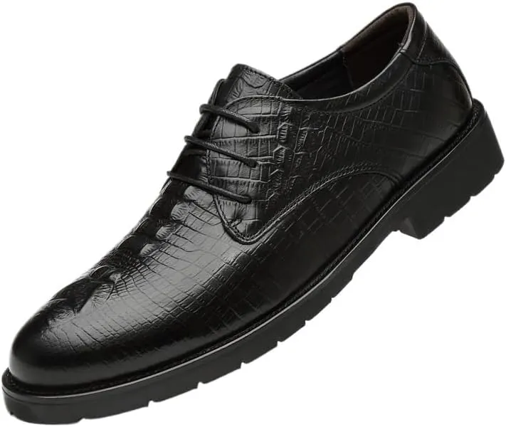 Men Oxford Shoes Men's Fashion Business Breathable Derby Shoes Lace Up Work Loafers Classic Pointed Toe Shiny Comfortable Dress Shoes