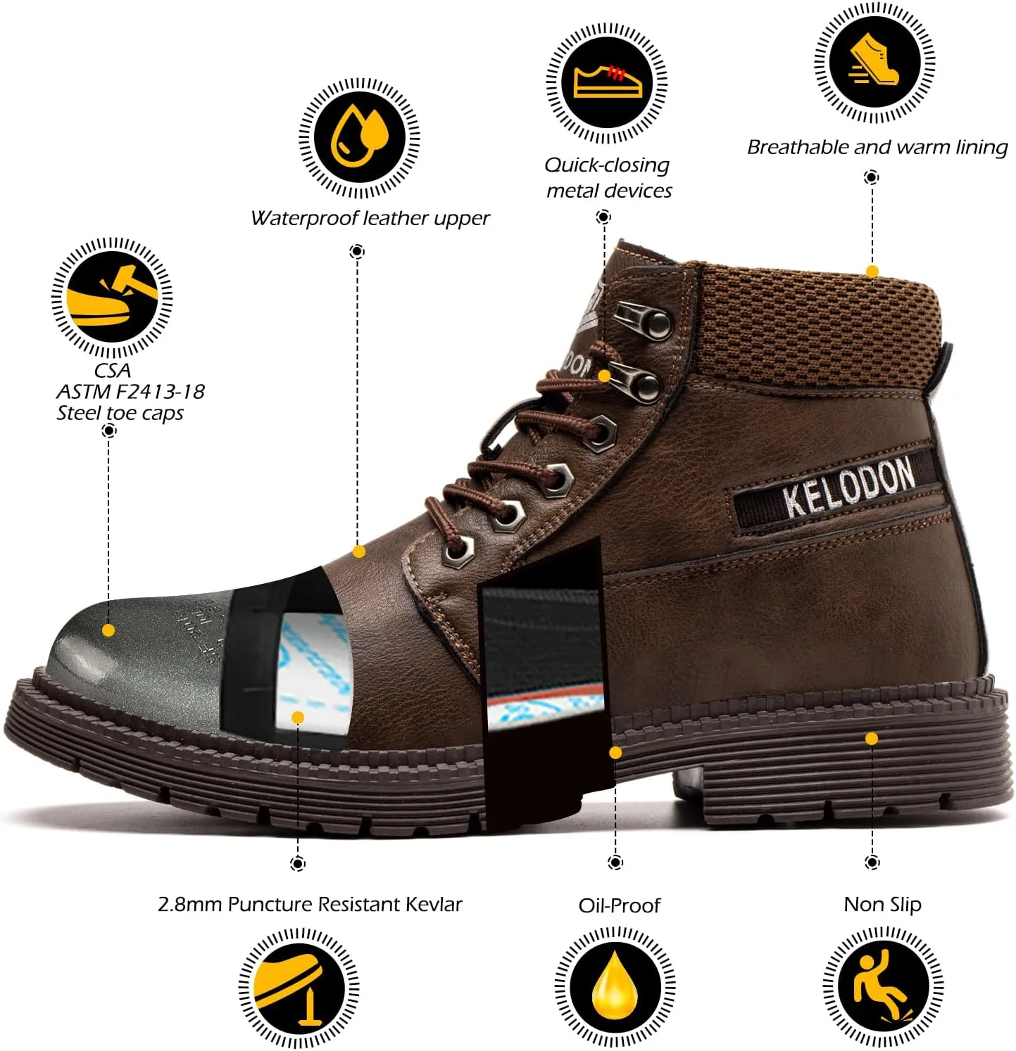 Men's 6-Inch Leather Winter Safety Boots - Waterproof Steel Toe, Indestructible, Warm Construction