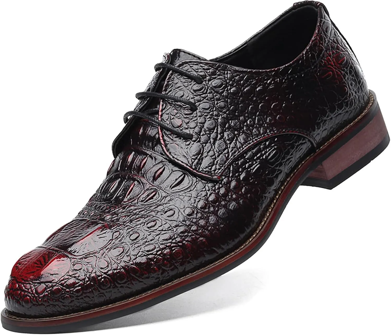Men's Alligator Lace Up Dress Shoes Men's Crocodile Print Round Toe Oxford Shoes,Classical Business Formal Derby Shoes for Men