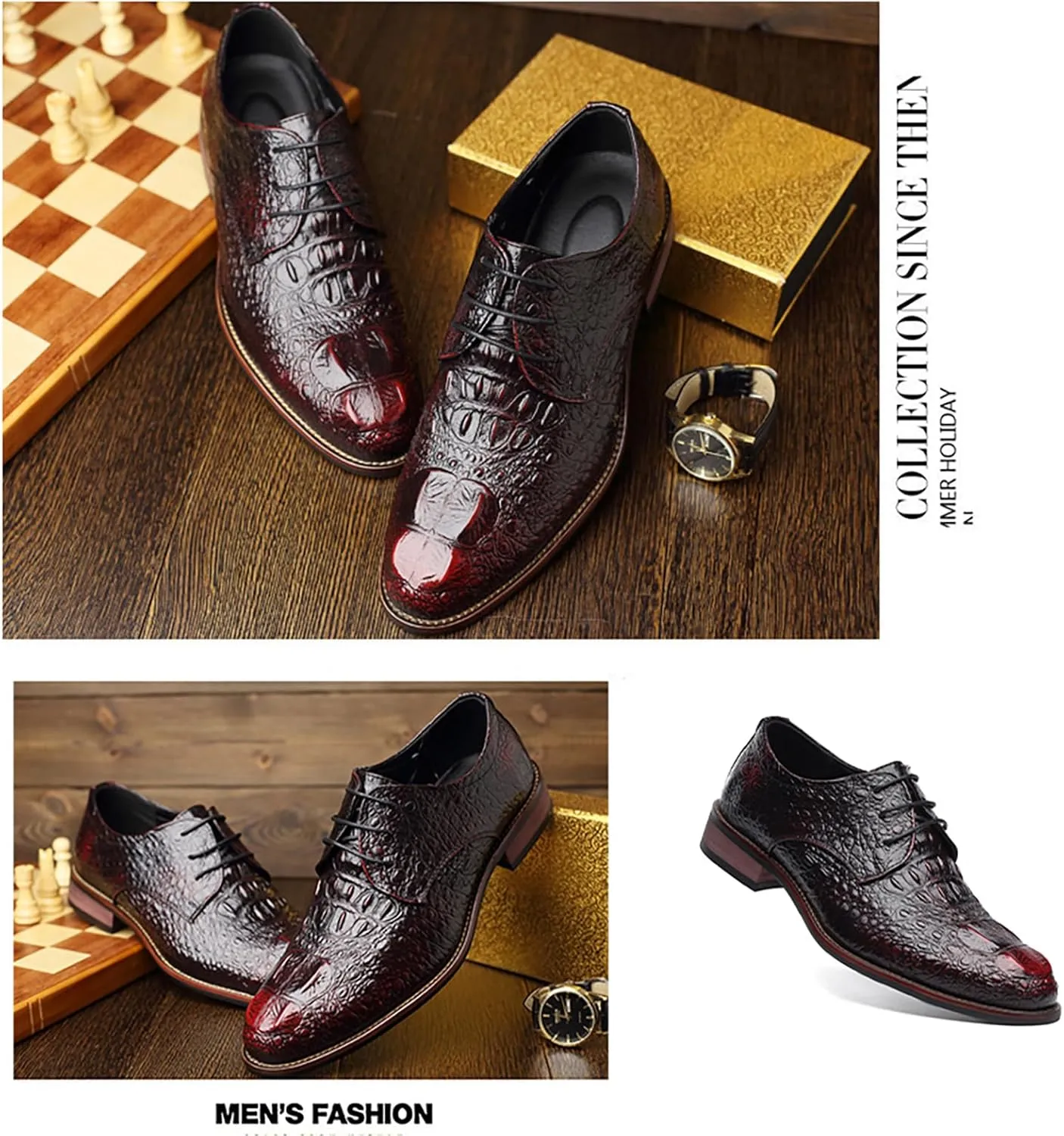 Men's Alligator Lace Up Dress Shoes Men's Crocodile Print Round Toe Oxford Shoes,Classical Business Formal Derby Shoes for Men