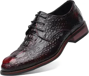 Men's Alligator Lace Up Dress Shoes Men's Crocodile Print Round Toe Oxford Shoes,Classical Business Formal Derby Shoes for Men