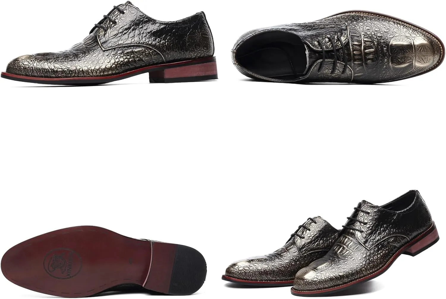 Men's Alligator Lace Up Dress Shoes Men's Crocodile Print Round Toe Oxford Shoes,Classical Business Formal Derby Shoes for Men