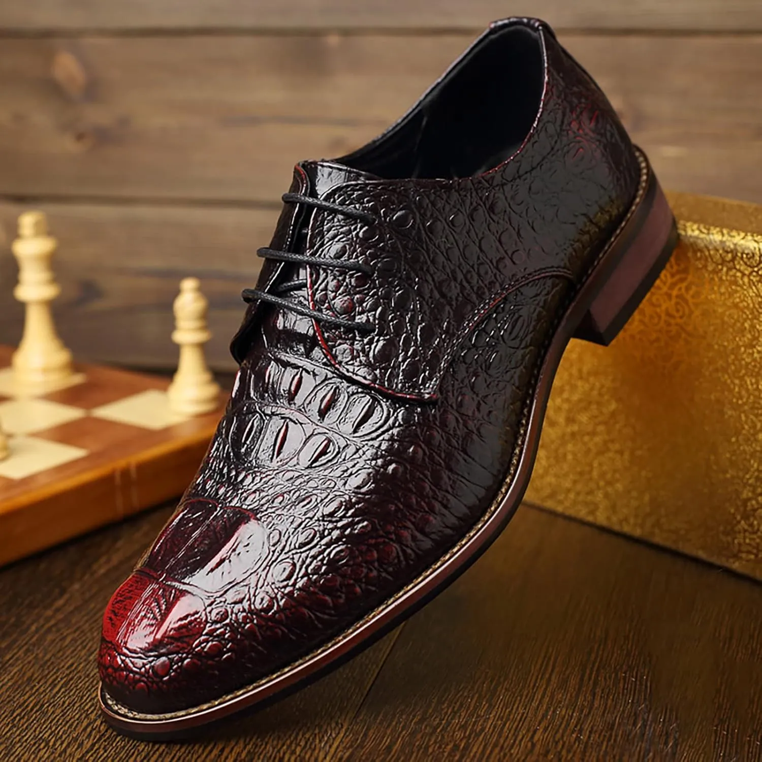 Men's Alligator Lace Up Dress Shoes Men's Crocodile Print Round Toe Oxford Shoes,Classical Business Formal Derby Shoes for Men