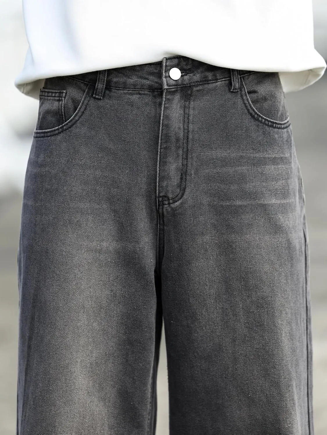Mens Baggy Jeans Distressed Wide Leg Denim Pants Casual Loose Fit Trousers Streetwear