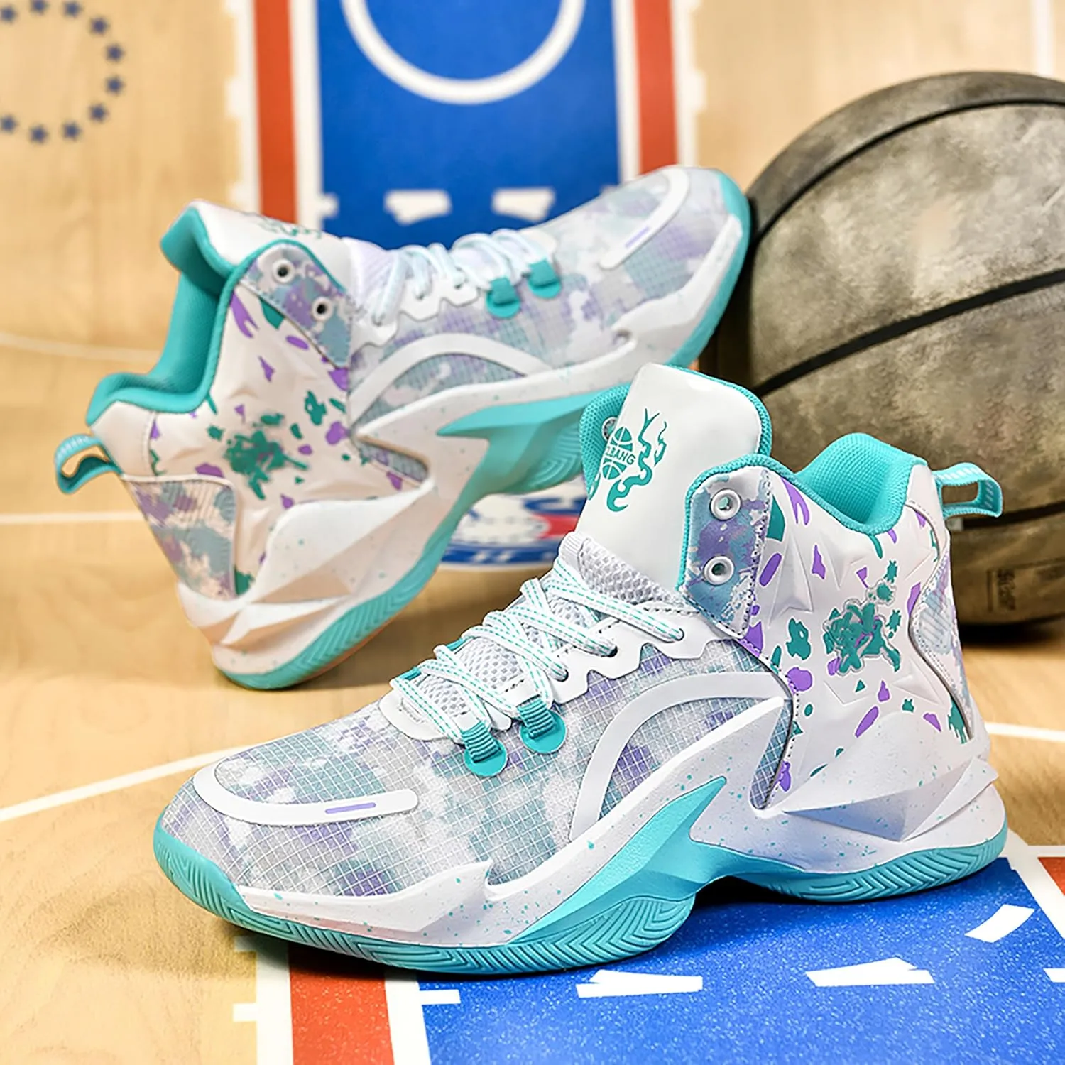 Men's Basketball Shoes Anti-Slip and Wear-Resistant Soles Running Shoes Graffiti Design Fashionable Sports Shoes